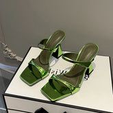 LBSFY  -  2024 Design Style Square Toe Slippers Women's Summer Elegant High Heels Wedding Party Sandalias De Mujer